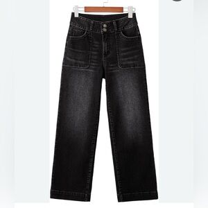 Stylish Sidefeel Women's Black Wide Leg Jeans High Waisted Sz 8